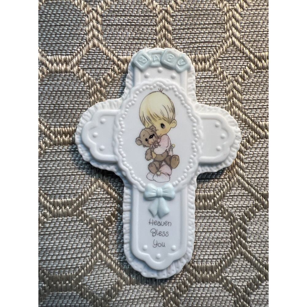 Vintage 1994 Precious Moments Baby Cross Heaven Bless You Nursery Wall Ceramic